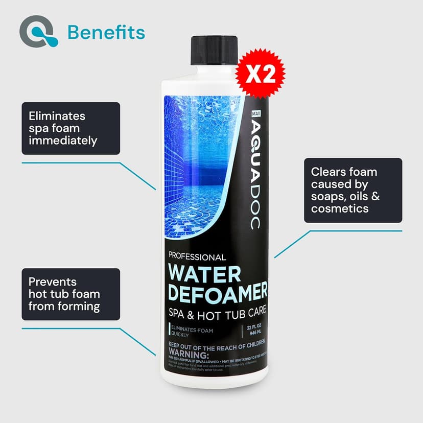 Hot Tub Defoamer - Spa Defoamer for Hot Tub Owners 32oz (2 Pack), Spa Anti Foam to Keep Foam Down, Hot Tub Chemicals Made in USA - AquaDoc