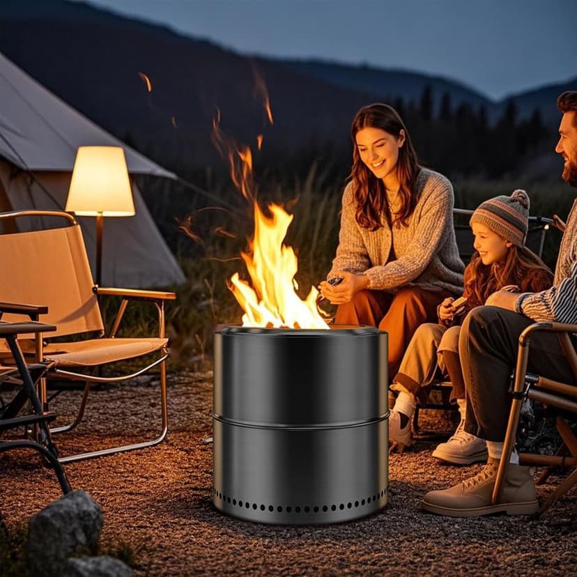 Edostory Smokeless Fire Pit, 20 Inch Portable Outdoor Wood Burning Firepit with Removable Ash Pan - Perfect for Camping and Backyard Gatherings, Ideal for 4-6 People, 304 Stainless Steel