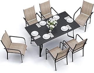 7-Piece Outdoor Patio Dining Set - 6 Stackable Texlin Sling Chairs & 63" Steel Table, Weatherproof Low-Maintenance Furniture for Backyard/Balcony/Poolside, Includes 1.57"-1.97" Umbrella Hole