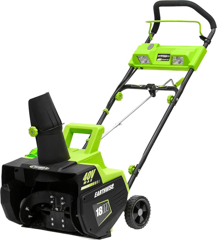 Earthwise SN74018 Cordless Electric 40-Volt 4Ah Brushless Motor, 18-Inch Snow Thrower, 500lbs/Minute, With LED spotlight (Battery and Charger Included), Black/Green