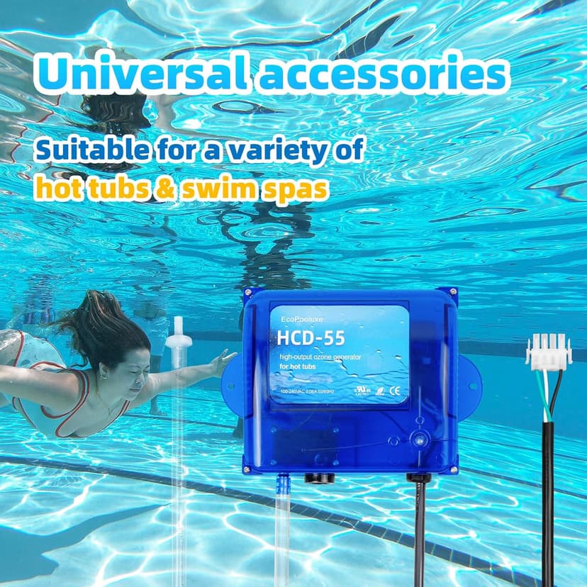HCD-55 Spa Ozone Generator – Universal Hot Tub & Cold Plunge Ozonator, 200/300 mg/hr Output, Compatible with 120V/240V, Easy-to-Install Kit for Pools & Spas Up to 1500 Gallons