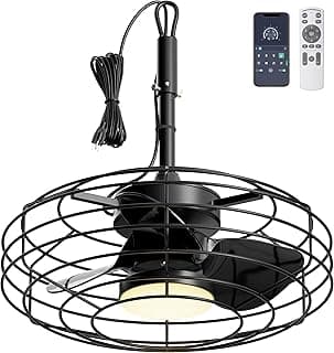 Outdoor Ceiling Fans with Light for Patios, 20'' Wet Rated Gazebo Fan Remote&APP Control, Dimmable Hanging Fan with Plug in Cord for Pergola, Black