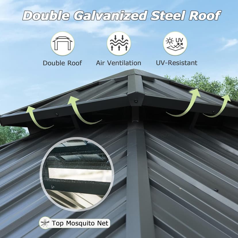 Domi 10' x 10' Hardtop Gazebo Outdoor Metal Gazebo with Galvanized Steel Double Roof Canopy, Curtains and Netting for Patio, Backyard, Deck, Lawn, Grey