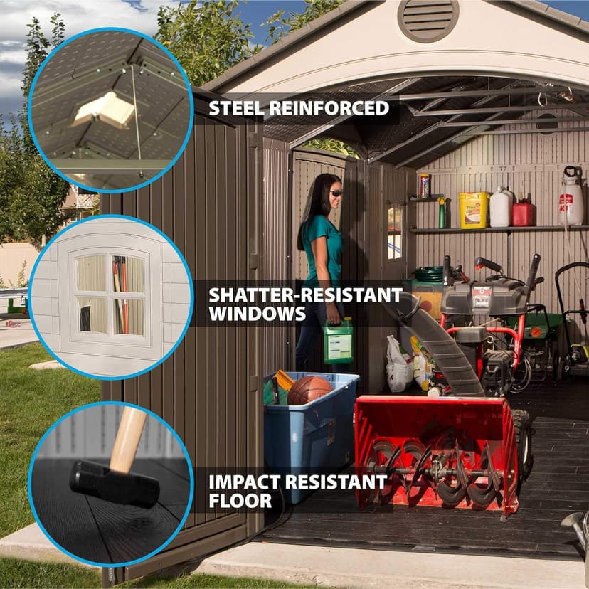 Lifetime 60079 Outdoor Storage Dual Entry Shed, 15 x 8 ft, Desert Sand