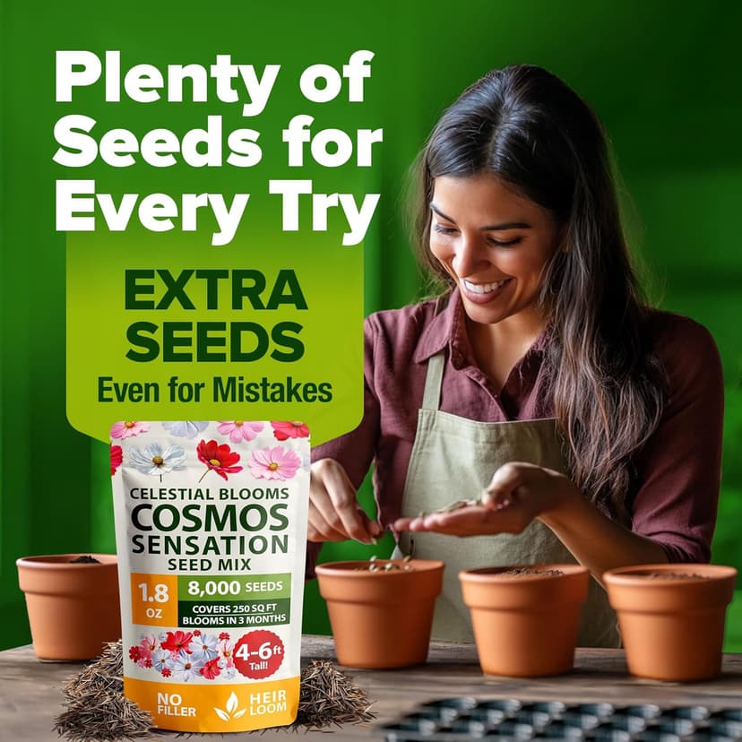 HOME GROWN Cosmos Flower Seeds Bulk Pack for 2025 (1.8 oz) 8,000+ 𝗡𝗢𝗡-𝗚𝗠𝗢 𝗨𝗦𝗔-𝗦𝗢𝗨𝗥𝗖𝗘𝗗 Heirloom Annual Wildflower Seeds – Pollinator-Friendly Mix for Pollinators & Outdoor Gardens