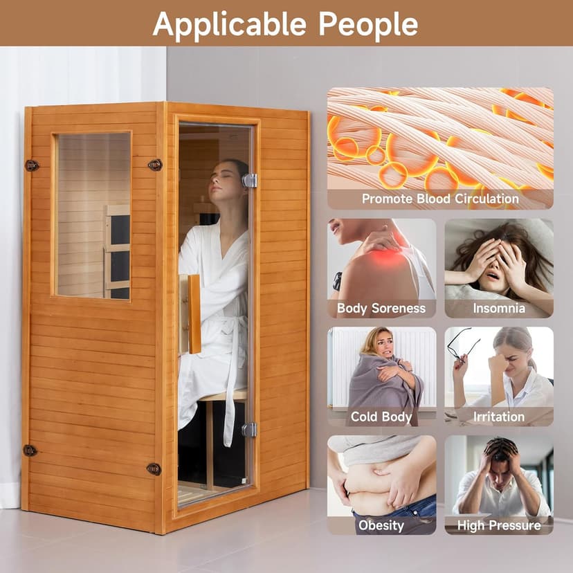 Real Relax Far Infrared Sauna, Home Indoor Sauna Room Canadian Hemlock Wooden Dry Saunas 950W 120V with Control Panel and 6 Low EMF Heaters Panels for Personal Spa