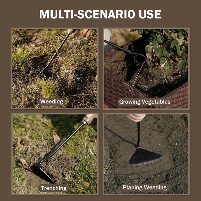 Gardening Tools Triangle Hoe Stainless Steel. Garden Hoes with Ergonomic Walnut Handle for Backyard Weeding, Loosening, Farm. Gardening Gifts for Women/Men