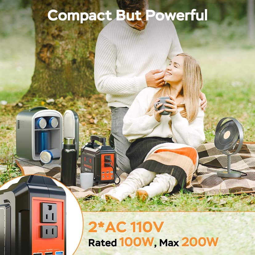 MARBERO Solar Generator 167Wh Camping Portable Power Station 200W Peak with Foldable Solar Panels 30W with AC Outlet 110V Multi-Port LED Flashlights for CPAP Home Camping Hurricane Emergency