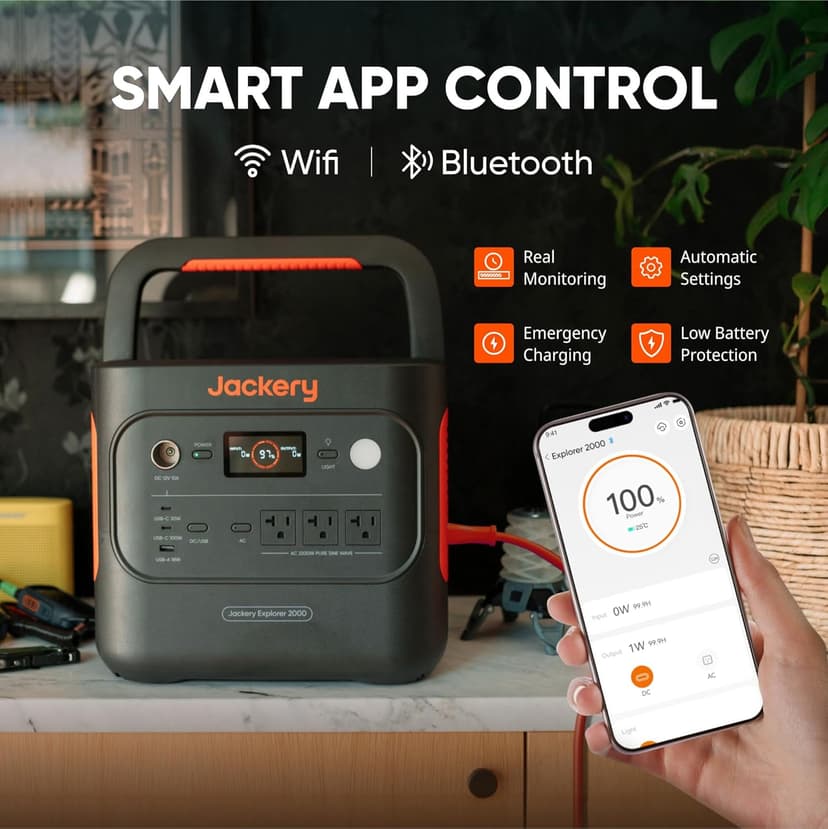 Jackery Explorer 2000 v2 Portable Power Station, 2042Wh LiFePO4 Home Backup Battery, 2200W Solar Generator, USB-C PD 100W Fast Charging for Emergencies, Power Outages, Camping(Solar Panel Optional)