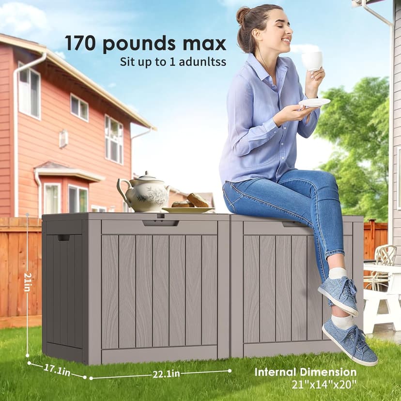 DRATO Deck Boxes, 31 Gallon Outdoor Storage Box for Patio Cushion, Sports Equipment, Garden Tools, Waterproof and UV Resistant, Lockable (Grey)