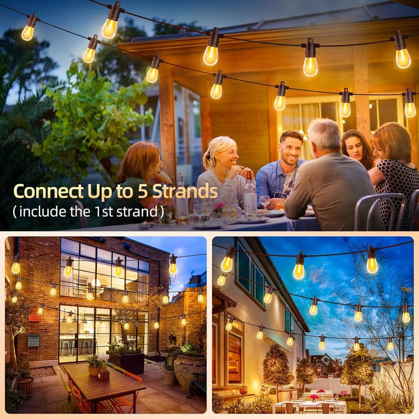 LED Outdoor String Lights Patio - 50FT Dimmable Hanging Light with Remote, Waterproof Shatterproof Edison Bulbs, 3 Modes 2 Timer Outside Lighting Connectable for Graden Porch Backyard Balcony Cafe
