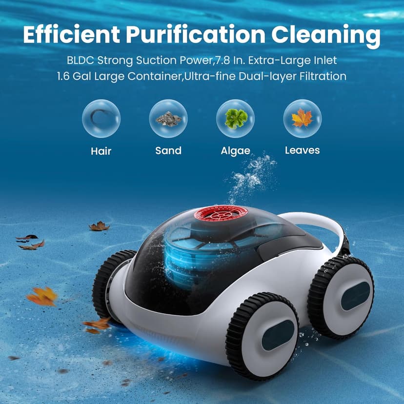 (2025 Upgrade)Higgsinno Cordless Robotic Pool Cleaner, Automatic Pool Robot Vacuum with App, Lasts up to 240 Mins, Ultra-fine Dual Filter Ideal for Above/In-Ground Pool up to 1,076 Sq.ft, ezSpirit 01