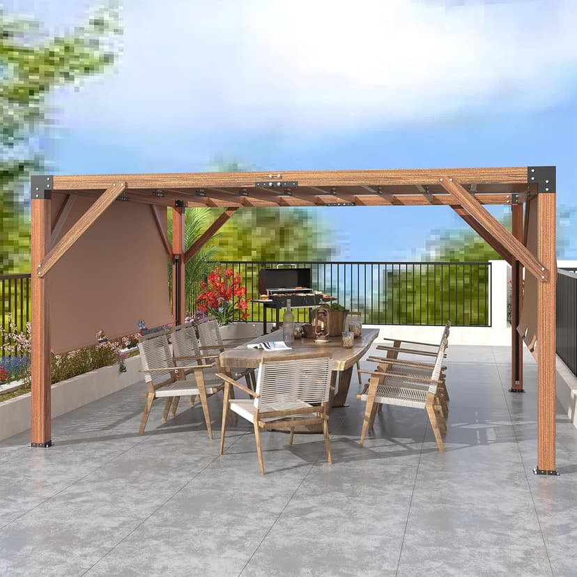 12'X 14' Cedar Wood Pergola, Wood Patio Pergola with Retractable Shade Canopy, Rot Resistant, Durable, for Backyard, Garden, Deck, Outdoor Entertaining