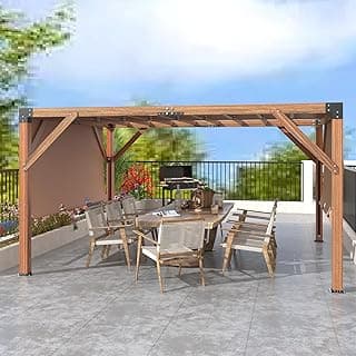 12'X 14' Cedar Wood Pergola, Wood Patio Pergola with Retractable Shade Canopy, Rot Resistant, Durable, for Backyard, Garden, Deck, Outdoor Entertaining