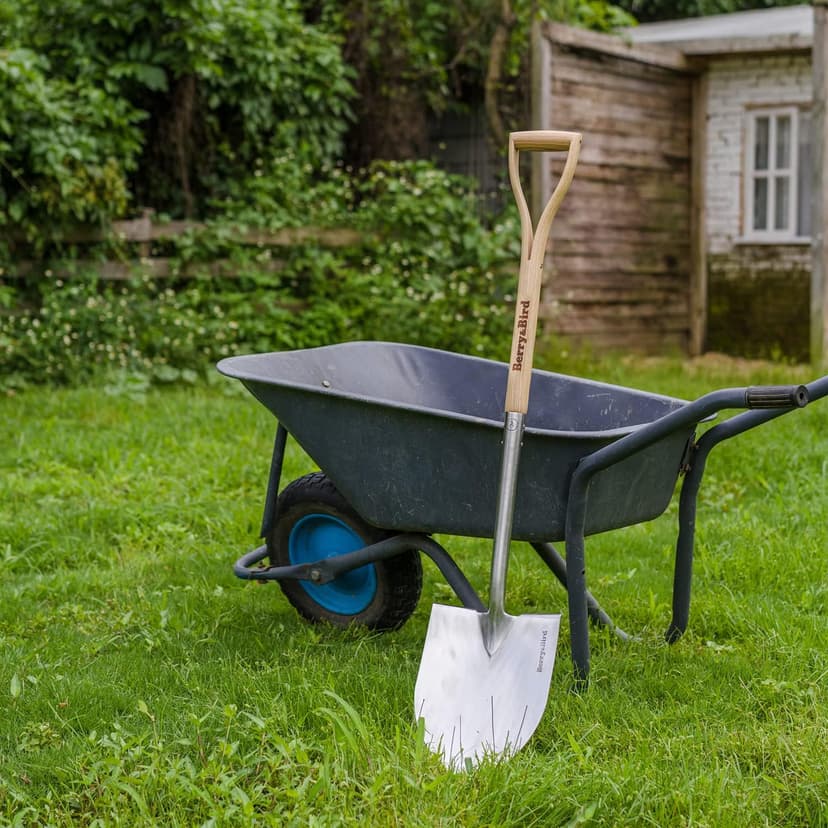 Round Point Gardening Shovel with Wood D-Handle, 40.98" Stainless Steel Beach & Snow Shovel