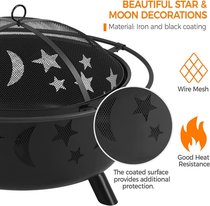 Yaheetech Fire Pit 30in Fire Pits for Outside Wood Burning Outdoor Fireplace with Spark Screen, Poker for Bonfire Patio Backyard Garden Picnic