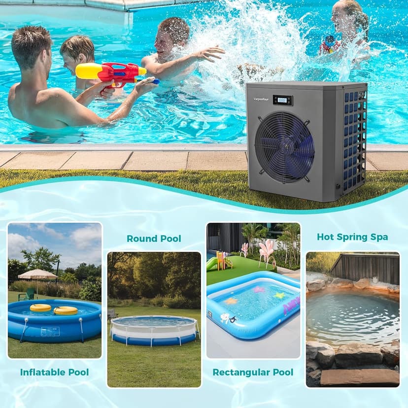 Pool Heaters for Above Ground Pool 16000 BTU Swimming Pool Heater Pump 5000 Gallon Heating or Cooling Mode WiFi Control Timer 120V 60Hz