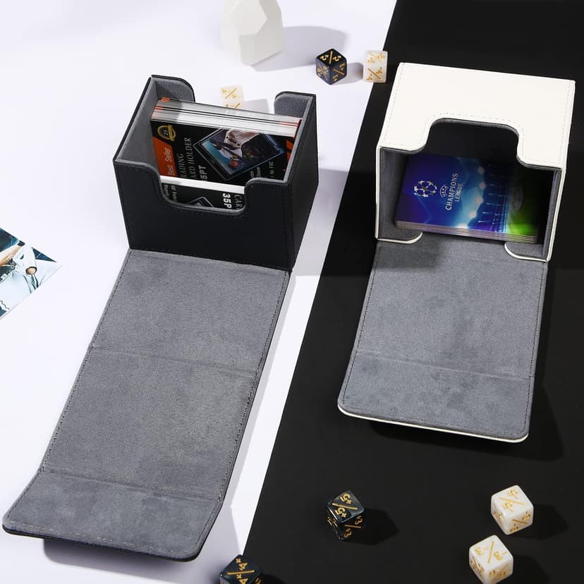 Weewooday 2 Boxes Leather Deck Card Boxes Large Size Fit 100 Plus Sleeved Cards Deck Game for Collectible Playing Compatible with Mtg Tcg(Horizontal,Black, White)