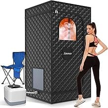 Portable Sauna Box for Home Steam Sauna Indoor Foldable Sauna Tent Personal Full Body Spa with 3L 110V 1200W Steamer, Remote Control, Folding Chair, 9 Levels, Black, 35.4"x35.4"x70.9"