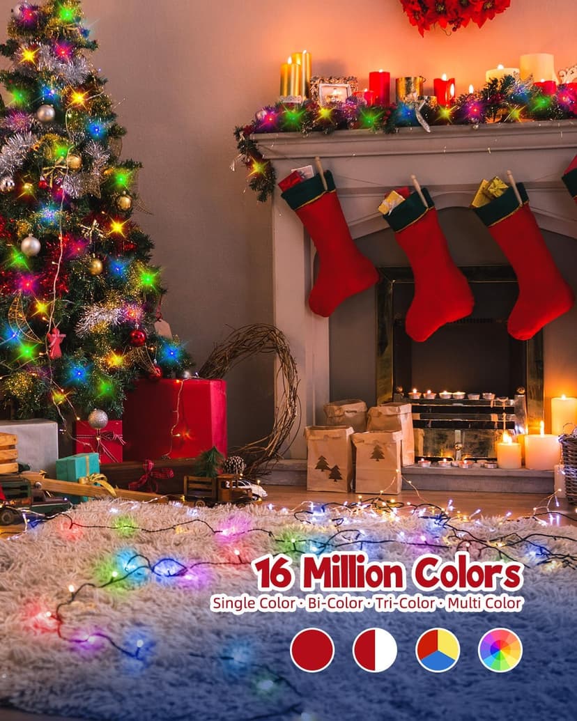 Minetom 66Ft 200 LED Smart RGB String Lights, App Controlled, Dimmable Timer, Waterproof, Indoor/Outdoor, Multicolor, LED, Christmas Tree Lights