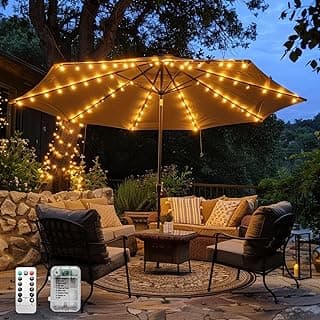 Patio Umbrella Lights Cordless 120 LED Table Umbrella Lights with Remote Control Battery Operated Waterproof Parasol String Lights for 7-11 Feet Outdoor Backyard Beach Umbrella Décor (Warm White)