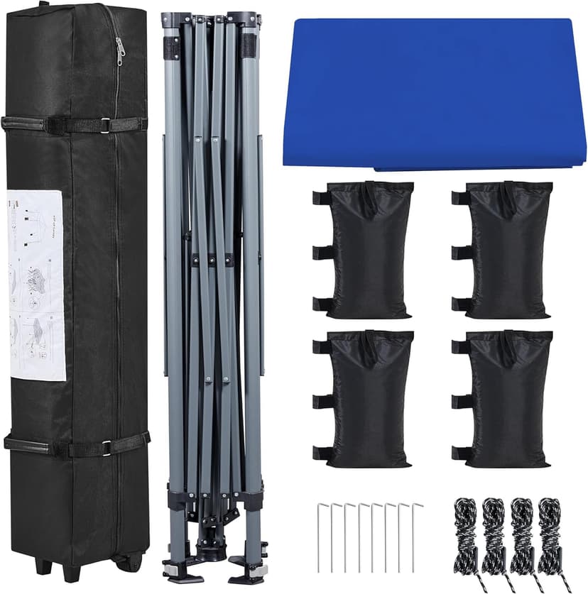 Yaheetech 10x10 1-Person Setup Pop Up Canopy Tent, Instant Portable Commercial Canopy Tent, Outdoor Gazebo with 1-Button Push, Wheeled Bag & 4 Sandbags for Home, Party & Outdoor Activities, Blue