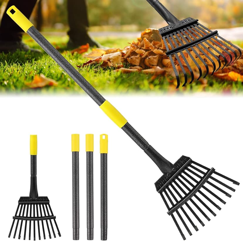 Garden Rake for Leaves, 65 inch Long Rake, 11 Tines Small Narrow Rake, Heavy Duty Metal Leaf Rakes with Adjustable Steel Handle for Lawns Yard Flower Bed Grass Mulch Shrub Camping Gardening