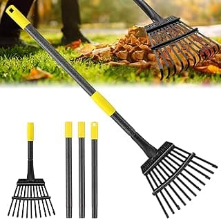 Garden Rake for Leaves, 65 inch Long Rake, 11 Tines Small Narrow Rake, Heavy Duty Metal Leaf Rakes with Adjustable Steel Handle for Lawns Yard Flower Bed Grass Mulch Shrub Camping Gardening