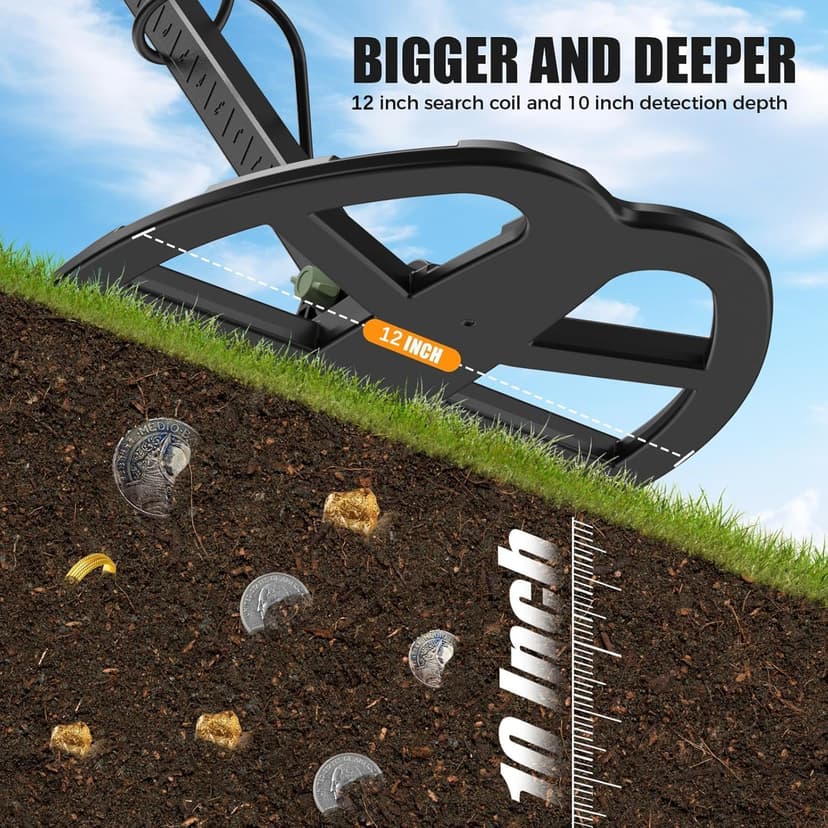 Metal Detector for Adults,12" IP68 Waterproof Search Coil with High Accuracy System,Advanced DSP Chip Technology,5 Modes with LCD Backlit Display for Beach Hunting&Jewelry Finding