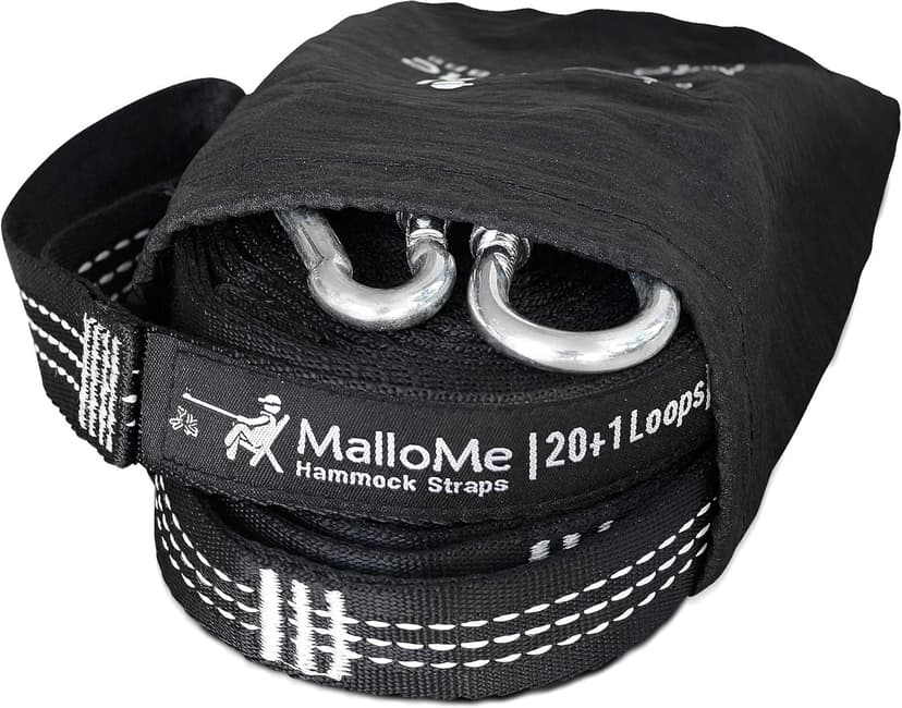 MalloMe XL Hammock Straps for Trees - Hammock Tree Straps Set 2000+ LBS Heavy Duty 40 Loops & 100% No Stretch Suspension System Kit - Camping Hammocks Accessories | 2 Carabiners | 12 Feet Black