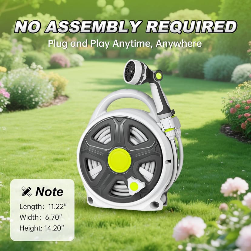 Retractable Garden Hose Reel, 65FT Heavy Duty Hose With 10 Spray Patterns - Leakproof, Durable & Compact Design for Garden Watering, Car Washing, Pet