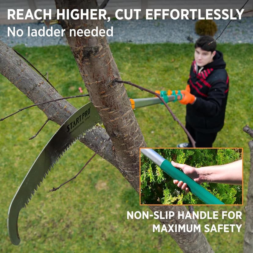 StartPro 18ft Tree Pruning Saw, Telescopic Manual Lightweight Extendable Pole Saw with Sharp Carbon-Enriched Blade for Efficient Tree Maintenance and High-Reach Branch Cutting.