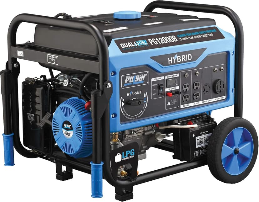Pulsar 12,000W Dual Fuel Portable Generator with Electric Start and Switch & Go Technology, CARB Approved PG12000B