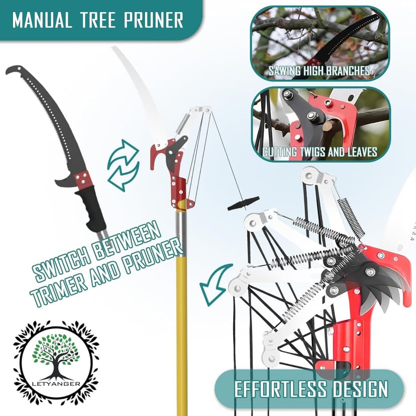 Pole Saws for Tree Trimming, 7.3-27 ft Extendable Tree Trimmers Long Handle Pruner, Sharp Steel Blade and Scissors High Branches Trimming, Tree Pruner, Tree Saw
