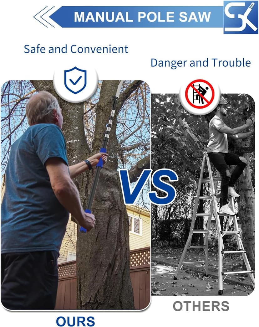 26FT Reach Pole Saws for Tree Trimming, Manual Pruning Pole Saw with 5-20FT Telescoping Extension Pole, Tree Pruner Tree Trimmer with 19" 3X Detachable Saw for Yard Garden Trees Palms Shrubs