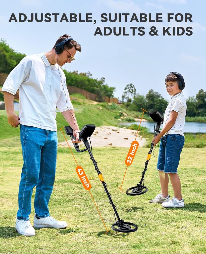 SUNPOW Metal Detector for Adults & Kids, Kids Metal Detector Waterproof for Gold Detecting, Stable Anti-Interference, Higher Accuracy, Bigger LCD Display, 4 Modes, IP68 Search Coil, OT-MD13