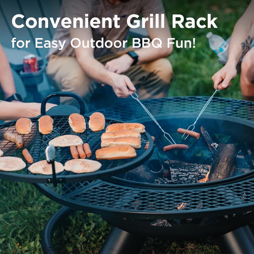 Red Mountain Valley 47" Outdoor Fire Pit with Adjustable Grill, 2-in-1 Large Wood Burning Round Fire Pits, Metal Outdoor Fireplaces, Round Metal Table for Patio, Backyard, Black