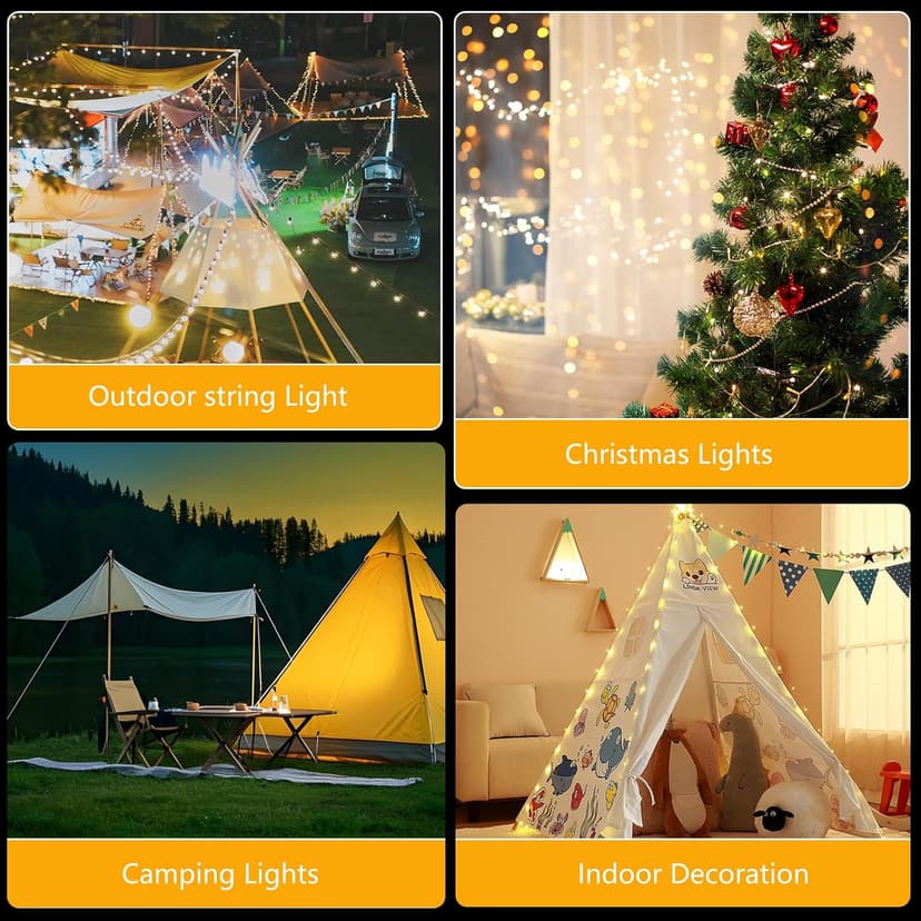 GHORA Camping String Light,32.8FT Rechargeable LED Lights with 8 Modes, Waterproof Portable Outdoor Tent Lights for Patio Garden Party Decor, Hanging Lanterns for Canopy Backyard Campground