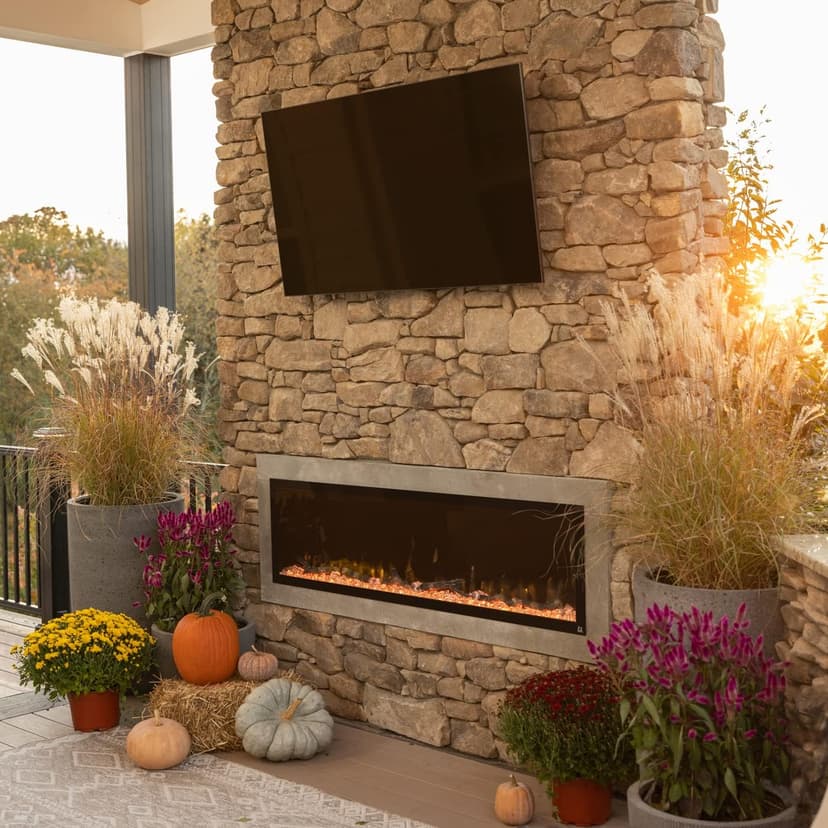 Touchstone 80049 - Indoor/Outdoor Sideline Elite Smart WiFi-Enabled Electric Fireplace - 60" Wide - in-Wall Recessed or Wall Mount - Realistic 6 Color Flame - No Heat - Log & Crystal