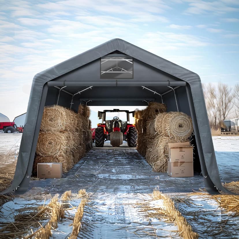 Sophia & William Carport Storage Shed 13x22 ft Portable, Heavy Duty Car Port Canopy Garage Shelter with Sidewalls and Roll Up Doors for Automobile Boat Motorcycle Bike, Gray