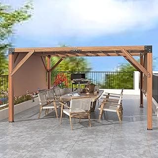 12'X 14' Cedar Wood Pergola,Wood Patio Pergola with Retractable Shade Canopy,All-Season Durability, High-Wind Rating,Shade for Outdoor Patio, Deck, Garden, and Entertaining