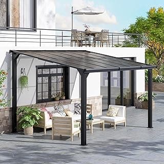 Outdoor Gazebo, Awnings for Patios Decks Backyards with Sunlight Panels, Top Lean to Pergola, Heavy-Duty Metal Sunroom, Frosted Gray (10X14 FT)