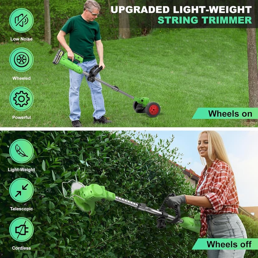 Cordless Lawn Trimmer Weed Wacker - GUIFIN 21V Lawn Mower Grass Edger with One 2.0Ah Li-Ion Battery Powered & 3 Cutting Blade Types, Compact Power Tool for Lawn Yard Work