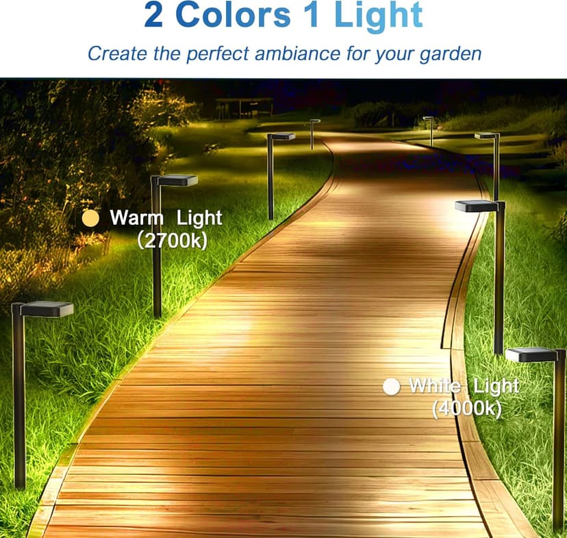 4 Pack Solar Pathway Lights with 2-in-1 Warm White and Cool White Light Modes, Solar Lights for Outdoor Garden Yard Landscape Path Walkway Sidewalk