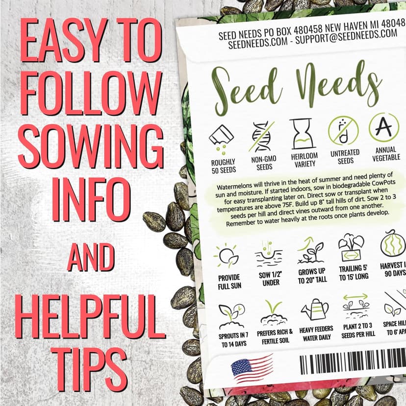 Seed Needs Watermelon Seeds for Planting Crimson Sweet Watermelons - Non-GMO Heirloom & Untreated - Grow an Outdoor Home Grown Garden Filled with Sweet Fruits (1 Pack)