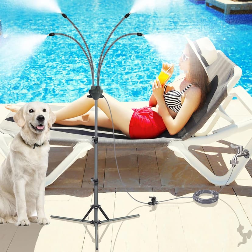 Standing Misters for Outside Patio, Adjustable Height 5.3 FT Stand Misting System for Cooling Outdoor, Portable Water Mister for Mist Playing, Patio Cooling, Backyard, Porch, Sprinkler (Gray)