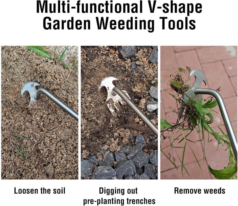 FR Weeding Artifact - Manual Weeder, 4 - Tooth Manganese Steel Weeder, Suitable for Weeds in Gardens, Yards and Farms Easy ! Quick ! Labor - Saving !
