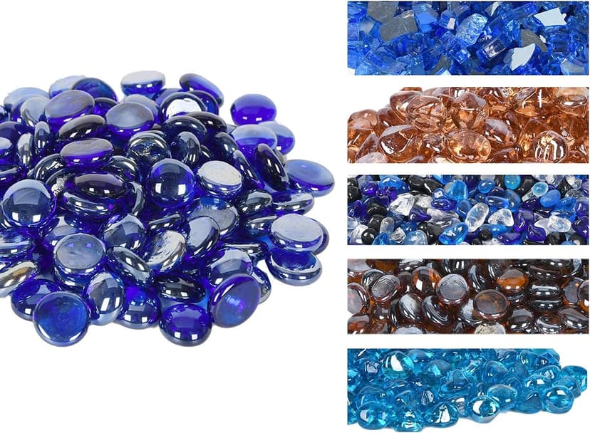 GasSaf Blue Fire Glass Beads for Outdoor Fire Pit, Fireplace, Replaces Existing Gas Logs & Lava Rocks, 3/4 Inch Glass(10 Pound)(Cobalt Blue)