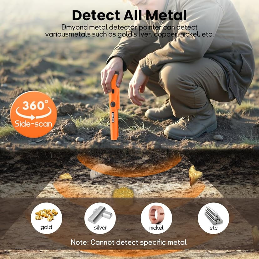 Dmyond Metal Detector Pinpointer, Professional Waterproof Handheld Pin Pointer Wand, Search Treasure Pinpointing Finder Probe with 9V Battery for Adults, Kids