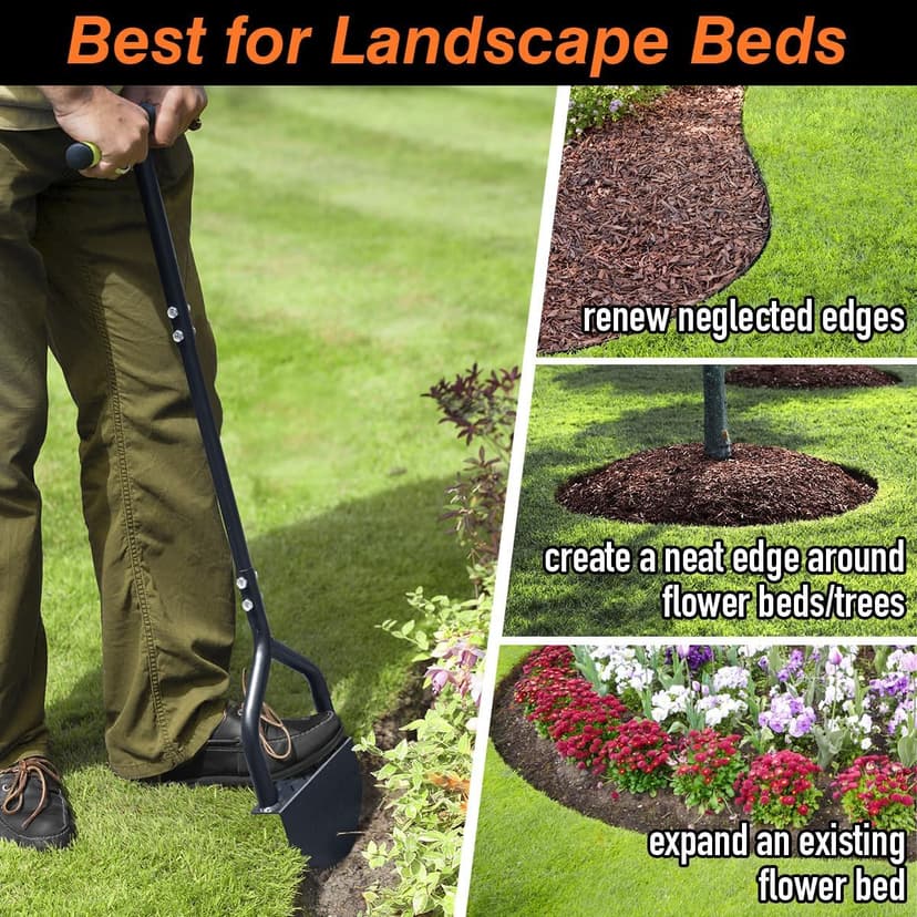 Colwelt Manual Edger Lawn Tool 40-inch, Half Moon Edger Chopper Lawn Tool with V-Shape Serrated Blade, Solid Steel Lawn Edger Tool with Soft T-Grip, Garden Edger for Sidewalk, Grass, Yard, Landscape